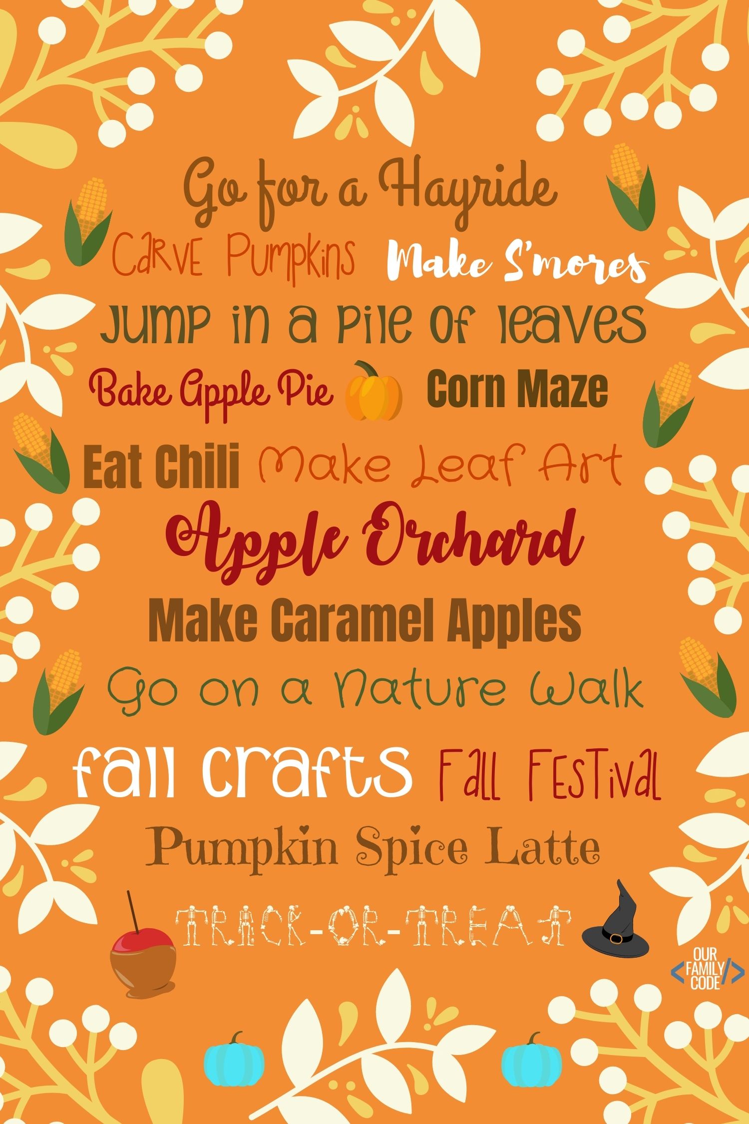 A picture of a free fall family bucket list printable.