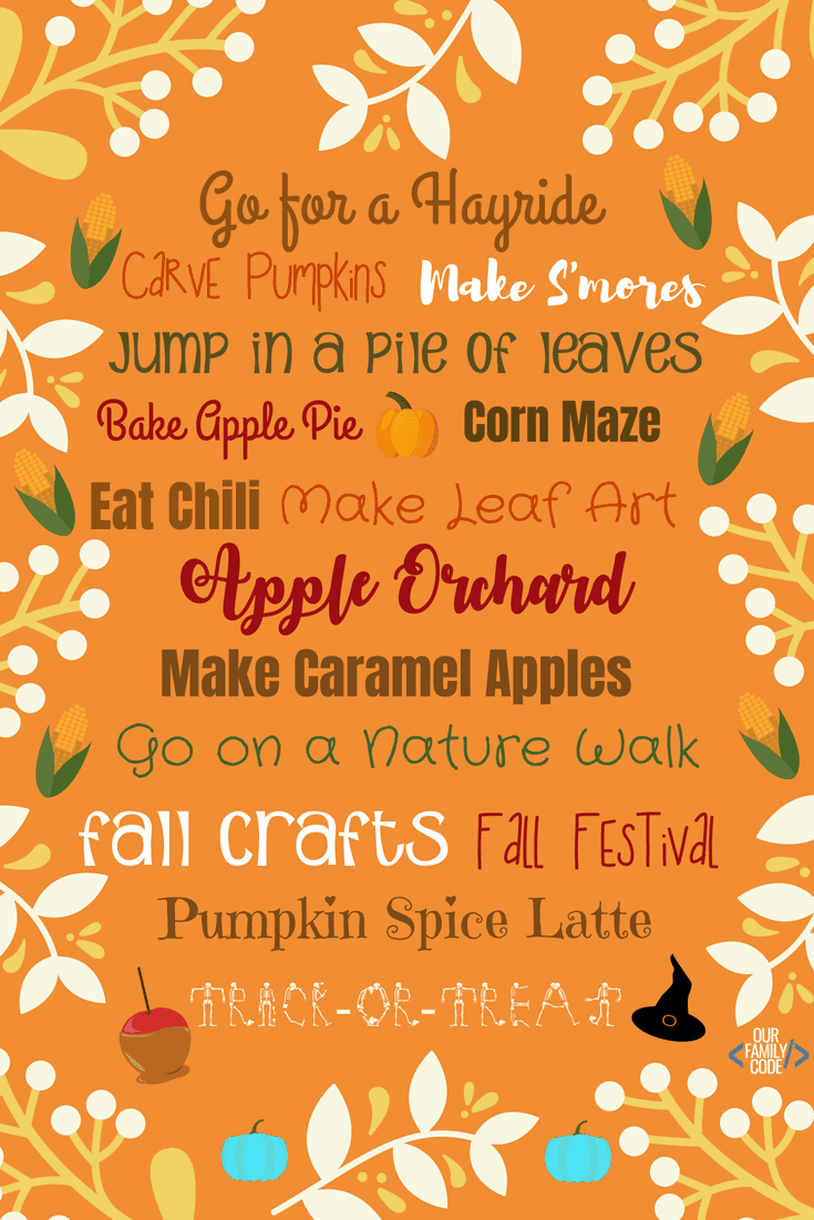 A picture of a free fall family bucket list printable.