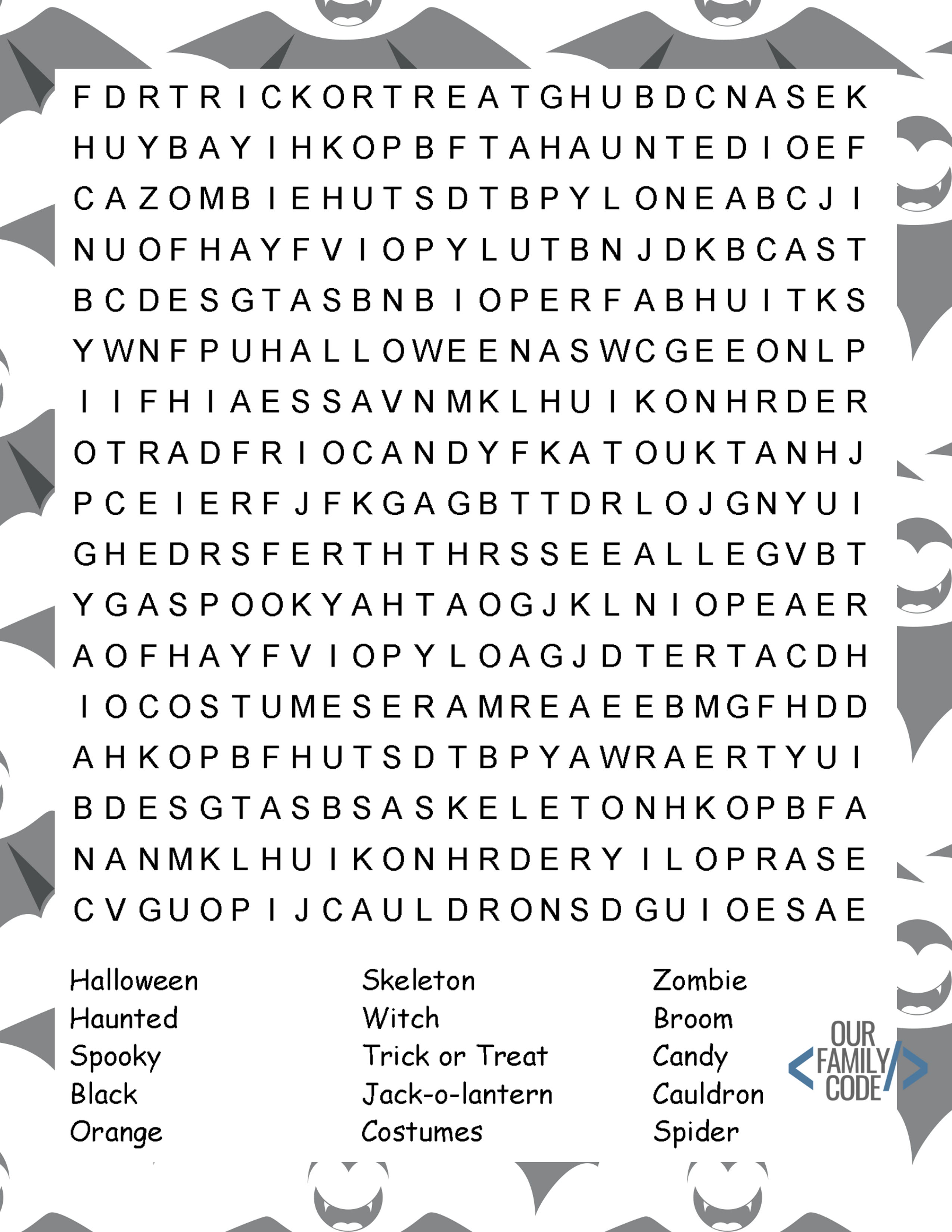 Free Halloween Activity Word Search