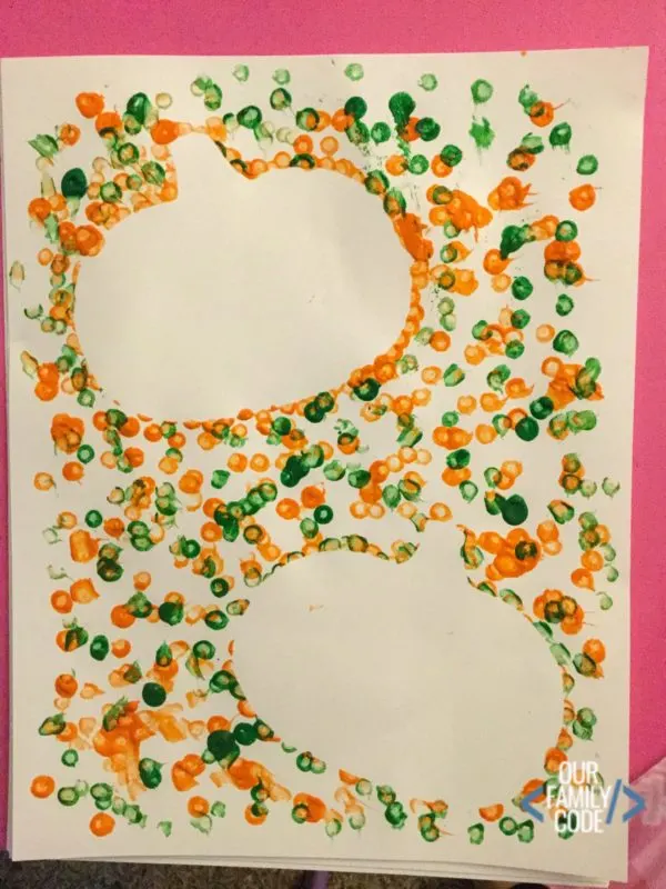 completed preschool pumpkin painting with qtips picture