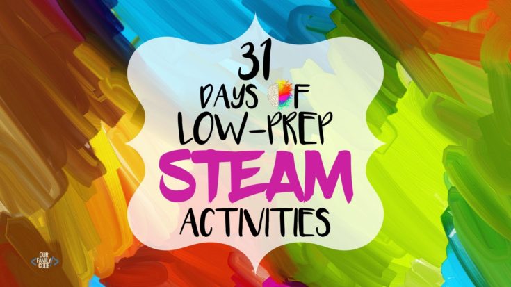 BH 31 Days of Low Prep STEAM Activities for Kids 2 Check out how I manage to teach my five kids and maintain some sanity with this homeschool schedule for a large family and grab a free sample homeschool schedule and blank template!