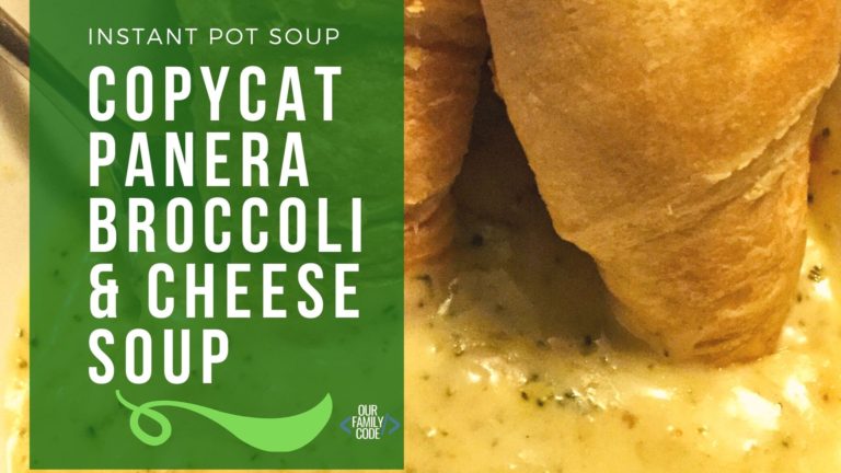 We took our favorite copycat Panera broccoli and cheese soup recipe and converted it to an easy Instant Pot recipe! Find out how you can make it too @ OurFamilyCode.com! #instantpotsouprecipes #broccoliandcheesesoup #paneracopycatsoup #instantpotsoup #howtomakebroccolisoup #familyfriendlymeals #kidapprovedsoups #easyfamilymeals #easyinstantpotrecipes
