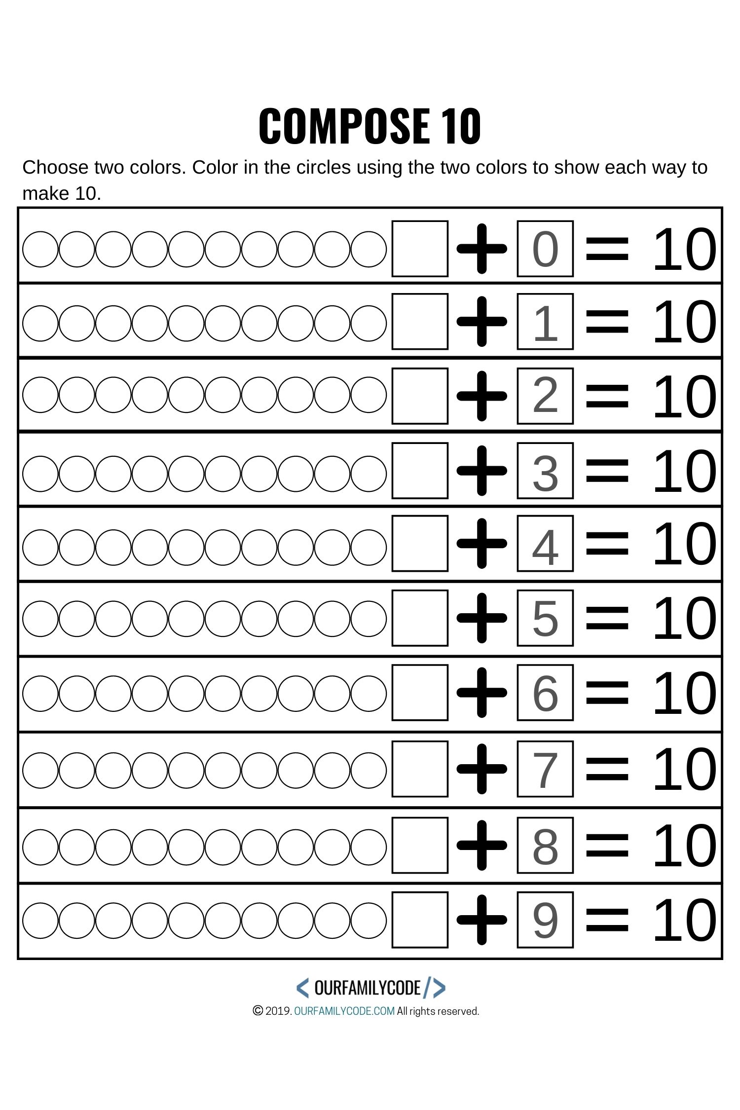 Decomposing Numbers To 10 Kindergarten Worksheets Printable 