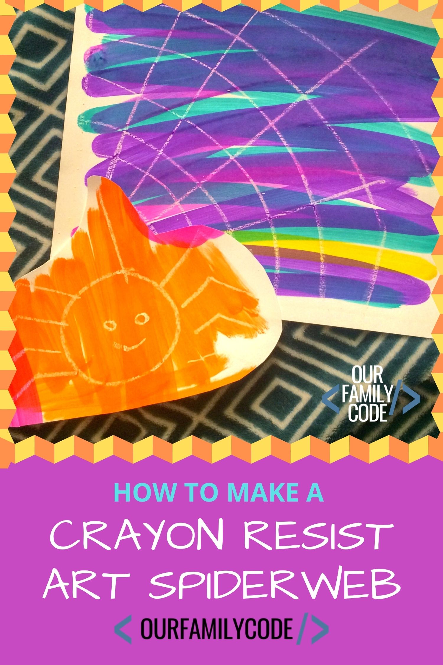 We combined optical illusion art with crayon resist art to make a super cool Halloween project for kids. Learn how to make optical illusion resist art here! #howtomakeopticalillusion #opticalillusionhandprints #crayonresistart #halloweenkidcraft #halloweencraftforkids #resistartproject #howtomakecrayonresistart #bingomarkerartproject #lessmessartprojects