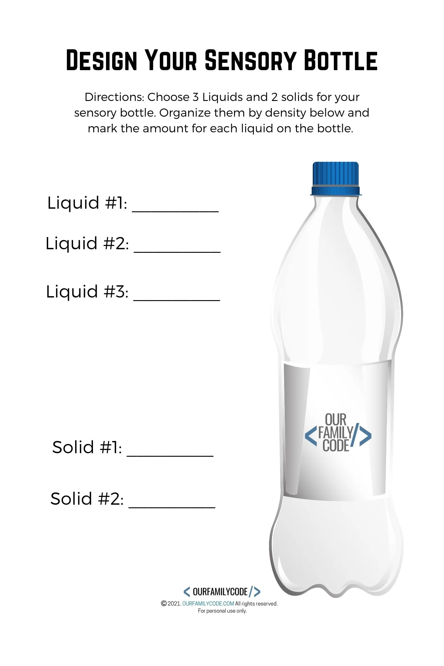 Design Your Sensory Bottle Worksheet