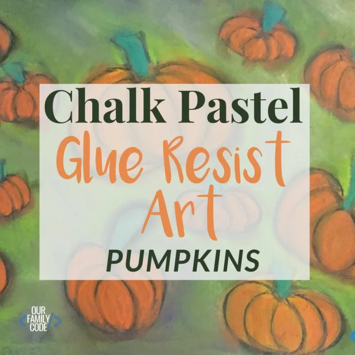 You can absolutely make beautiful pumpkin chalk pastel glue resist art with your kids! Find out how @OurFamilyCode #halloweencraft #homeschool #glueresistart #chalkpastelart #easykidartprojects #artprojectsforkids #howtodrawapumpkin