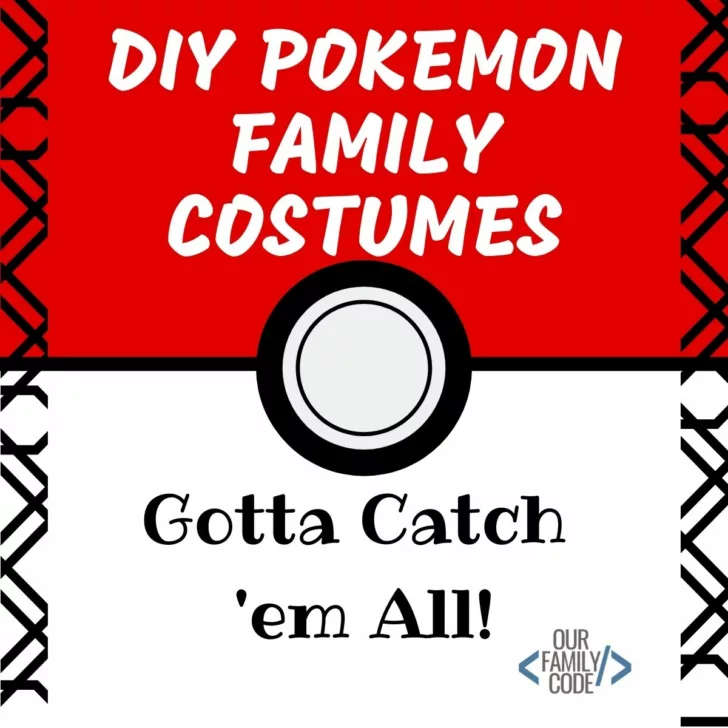 We love Pokemon in this house! Our Pokemon family Halloween costumes were super easy to make and turned out pretty cute. You don't need a sewing machine for any of these. Check out how we turned our family into Pokemon at OurFamilyCode.com! #pokemon #familyhalloweencostumes #pikachucostume #ninetalescostume #pokemoncostumesforkids #jigglypuffcostume #DIYfamilycostumes #DIYhalloweencostumes