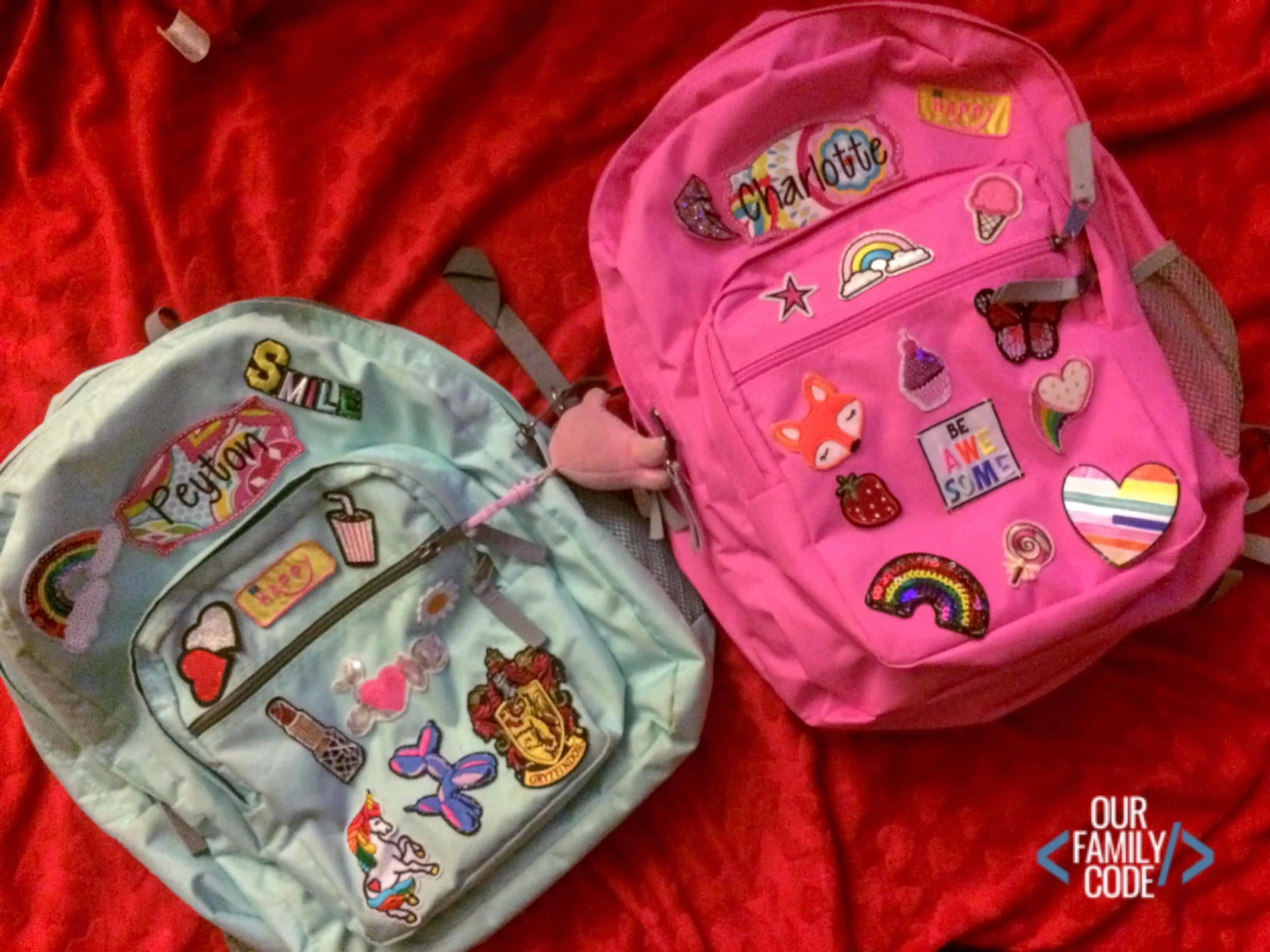 Two Custom kids backpacks with patches