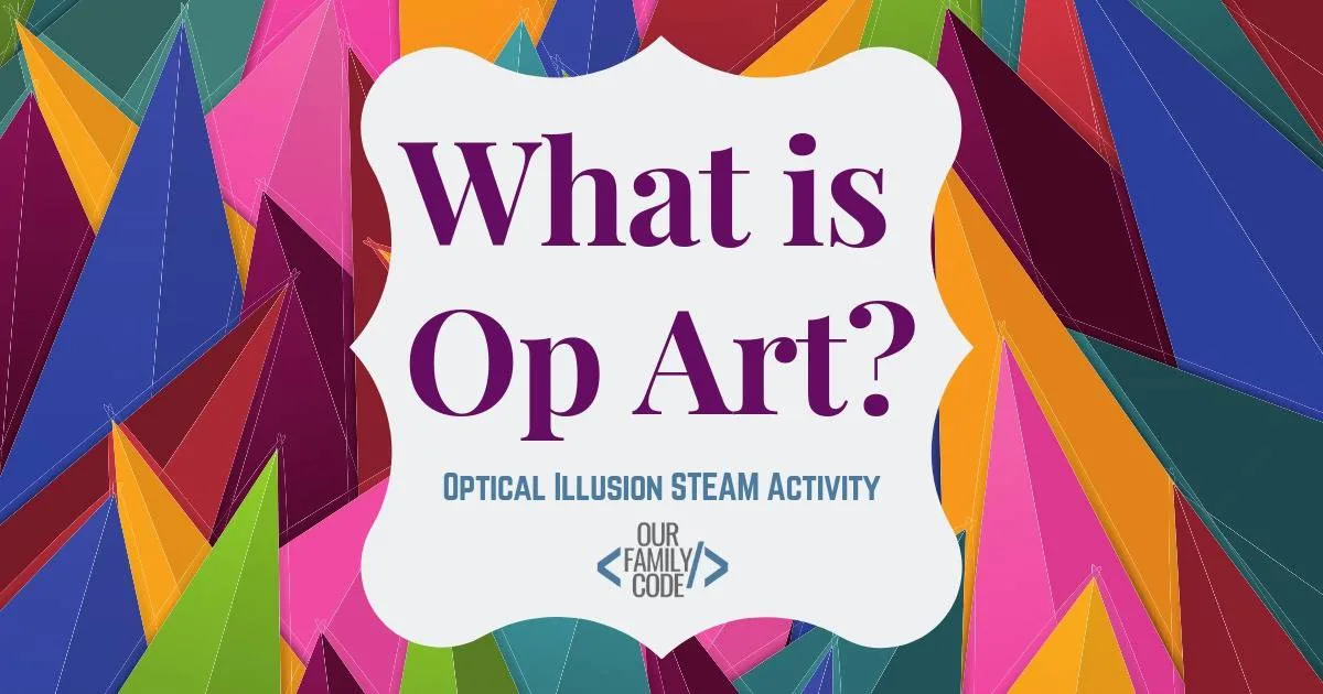 What is Op Art? Find out how to make awesome optical illusion art and download a free optical illusion coloring book for kids! #OurFamilyCode #STEAM #STEM #opticalillusionart #opart #kidcrafts #artprojects