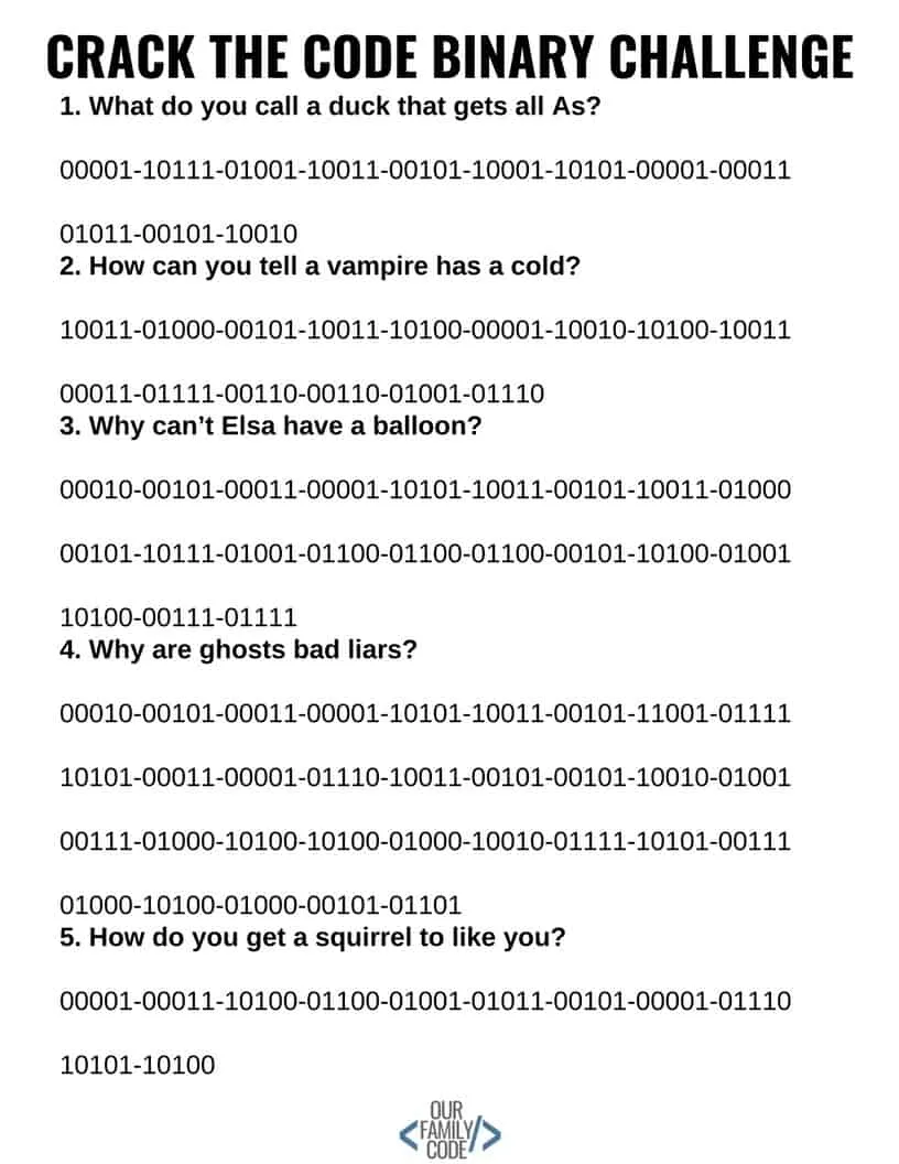 Crack the Code Binary code Challenge convert binary code to text