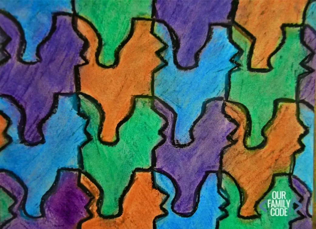 This oil resist tessellation art is a great way to combine science, art, and math into one masterful activity for kids! #STEAMactivities #STEM #scienceforkids #kidartprojects #engineeringforkids #STEAM