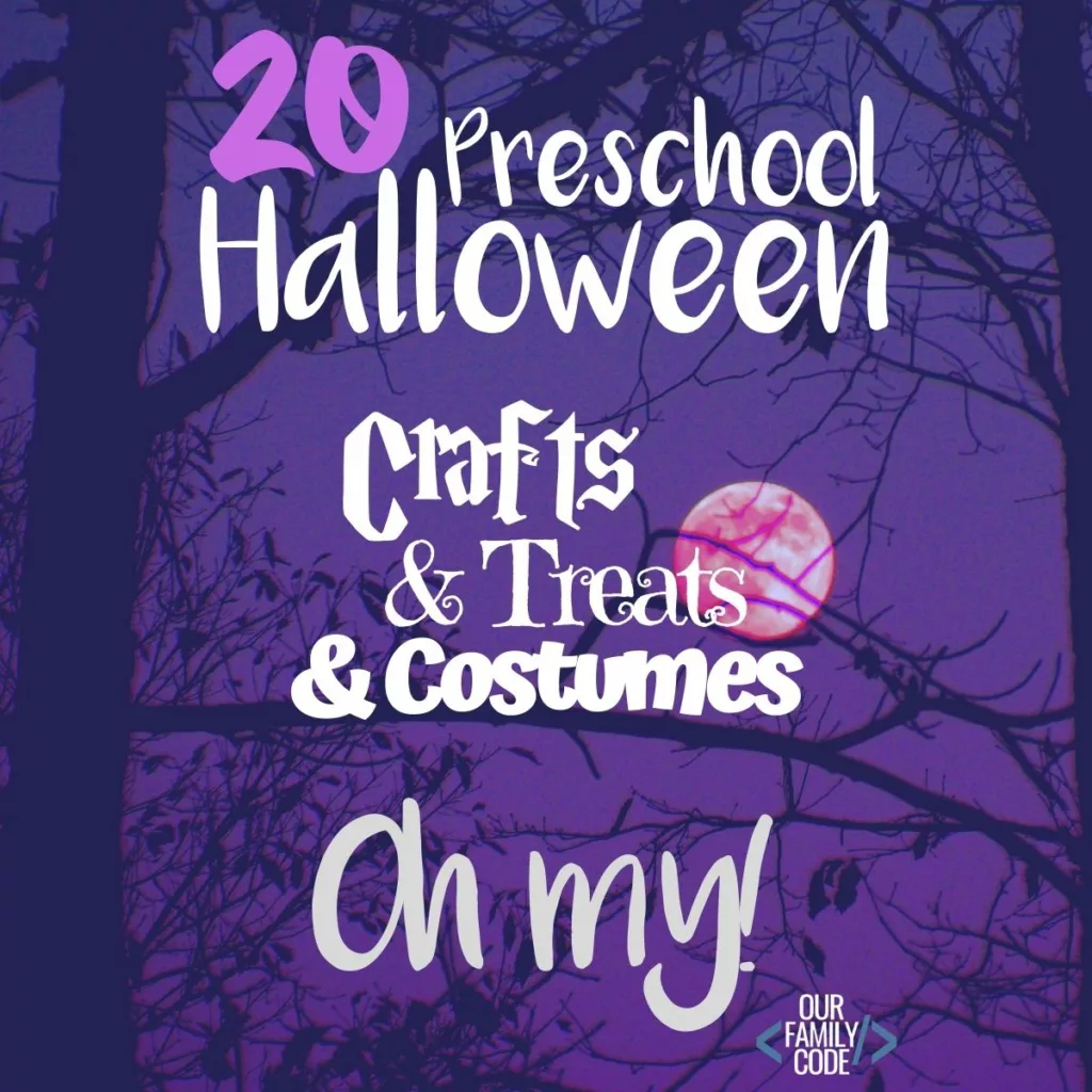 Check out this awesome roundup of preschool Halloween crafts, treats, and family costumes!! #halloweencrafts #familyhalloweencostumes #kidscostumes #kidscrafts #noncandytreats #toddlerhalloweencrafts #preschoolhalloweencrafts