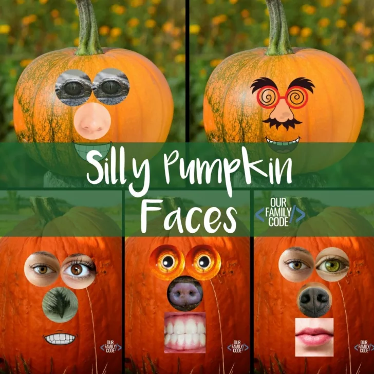 Grab these free pumpkin face pieces and have fun making silly pumpkin faces with your toddler or preschooler! #toddleractivity #preschoolactivity #pumpkinart #fallactivitiesforkids