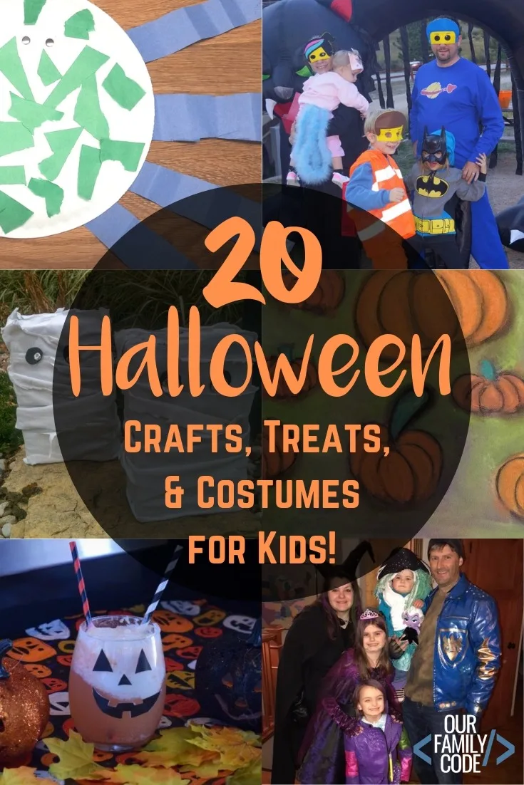Check out this awesome roundup of preschool Halloween crafts, treats, and family costumes!! #halloweencrafts #familyhalloweencostumes #kidscostumes #kidscrafts #noncandytreats #toddlerhalloweencrafts #preschoolhalloweencrafts
