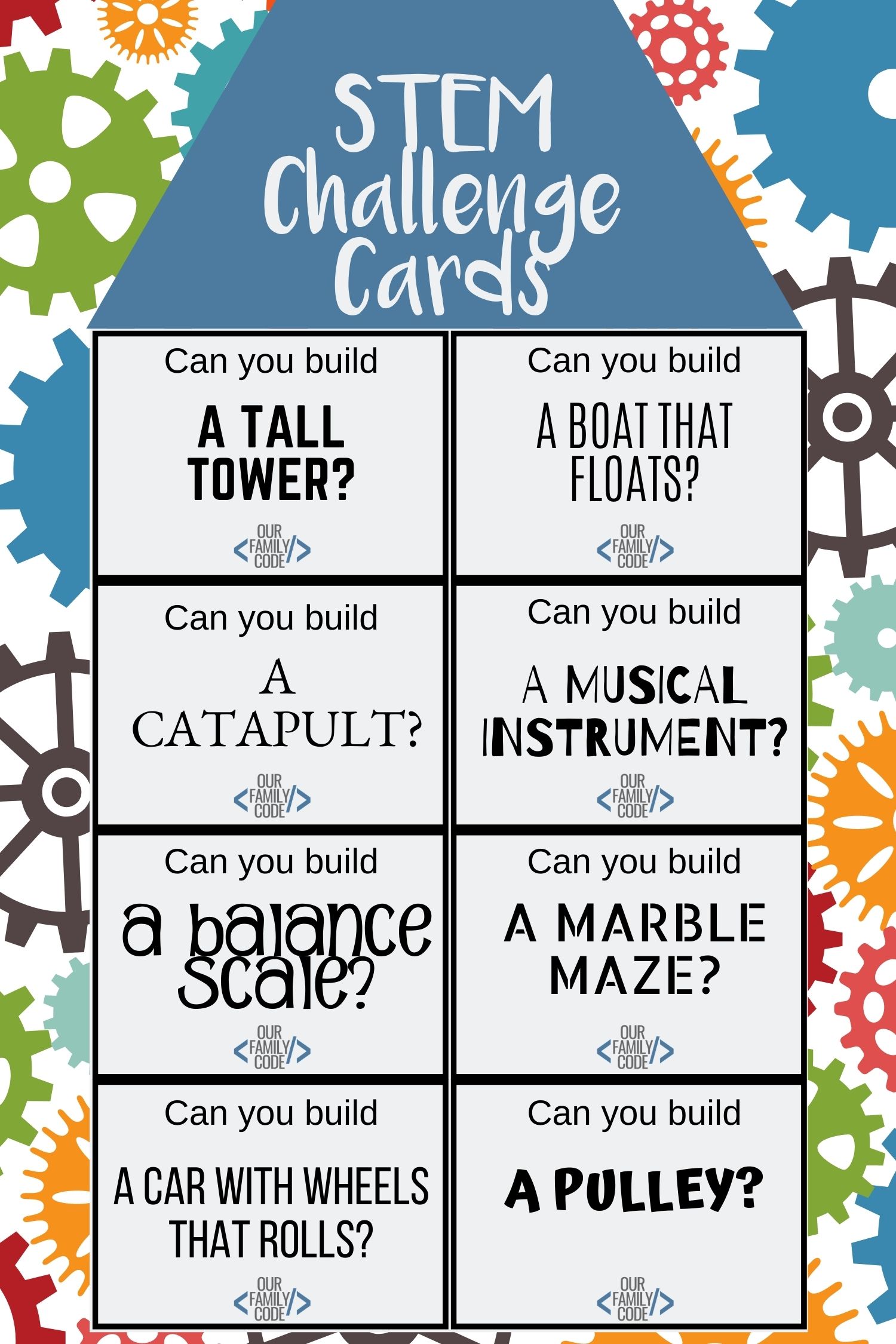 STEM Challenge Cards Pin Can you complete the tallest tower STEM challenge using only two materials? This STEM activity is great for kids of all ages!