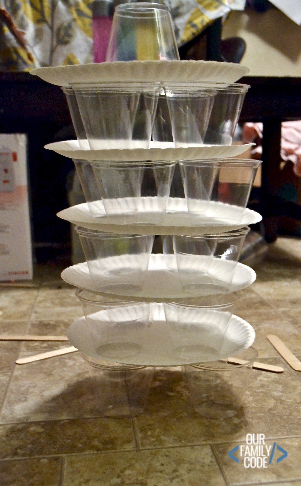 paper plate plastic cup tallest tower stem