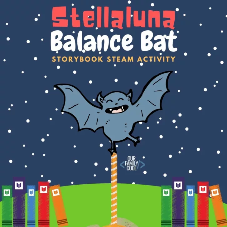 Learn about the center of gravity with this Stellaluna balance bat storybook STEAM activity. #StorybookSTEAM #STEM #STEAM #scienceforkids #engineeringforkids #STEAMkids
