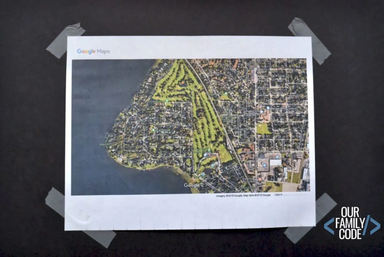 This activity introduces maps and basic directions to kids K-3 and helps them become more aware of their surroundings while also creating awesome hometown map art from a local geography! #STEAMactivitiesforkids #STEM #STEAM #kidcraft #artprojectsforkids #oilresistart 