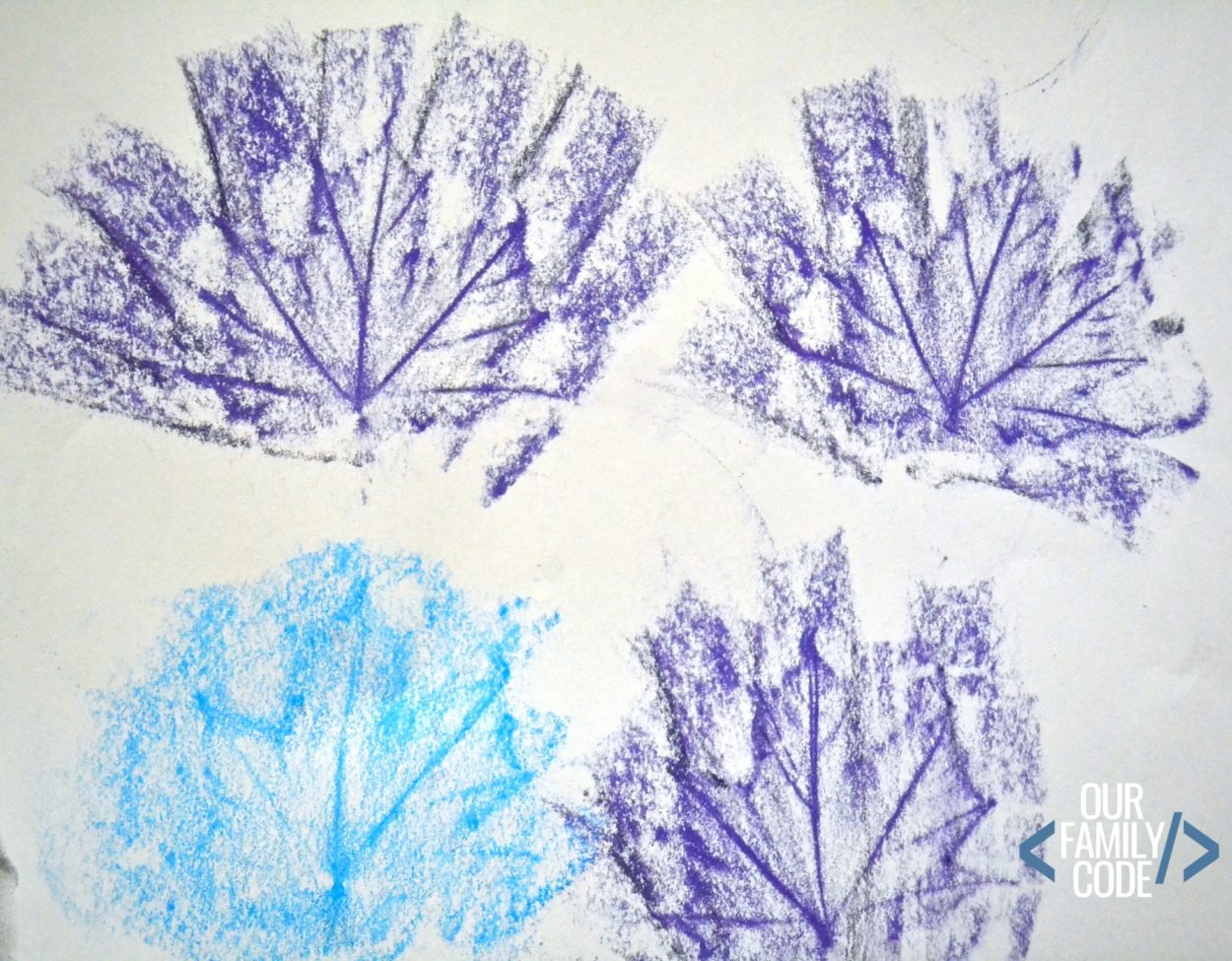 leaf rubbings on watercolor paper