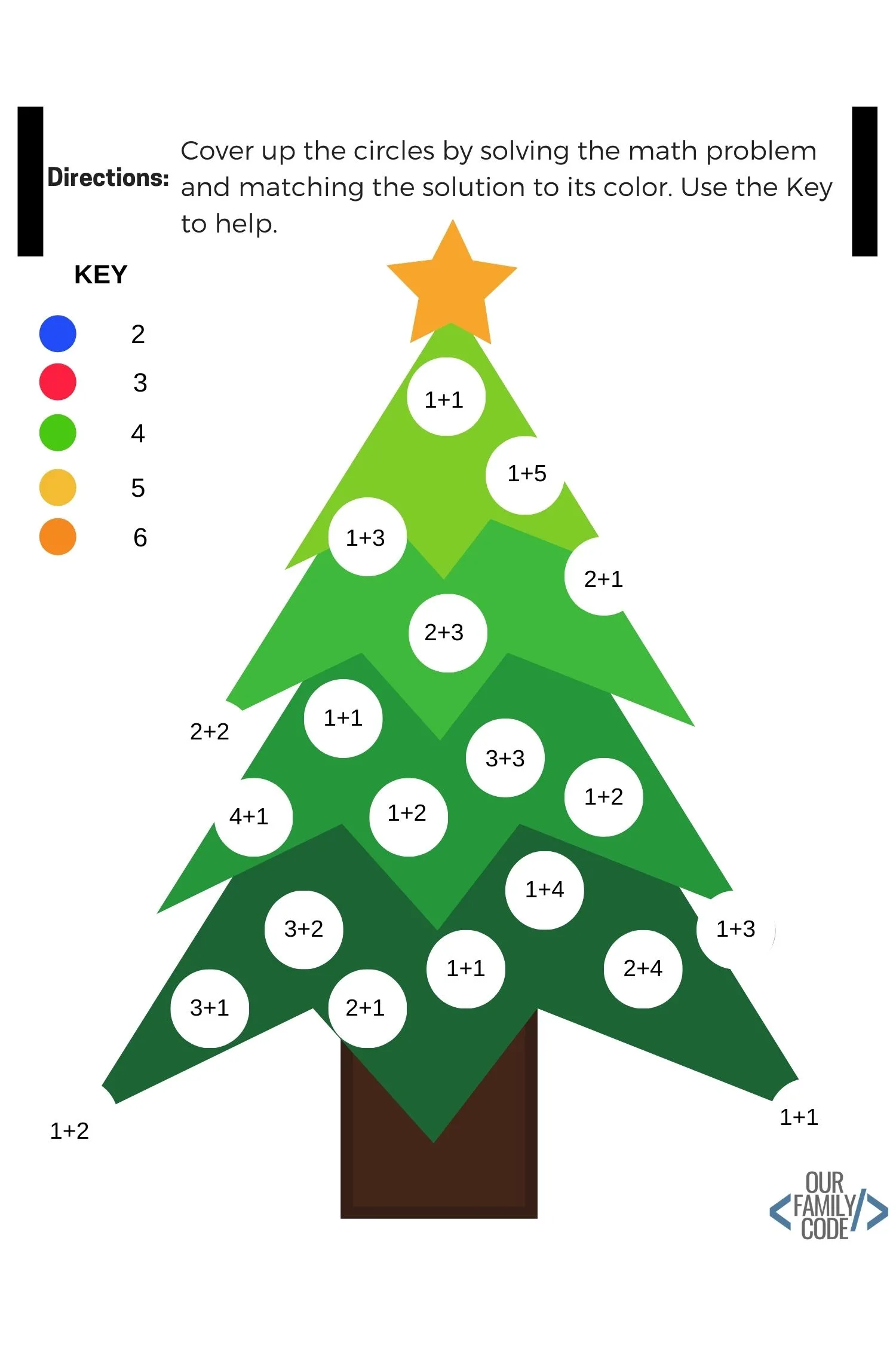12 Days of Free Christmas Kid's Activity Worksheets Christmas Tree Addition