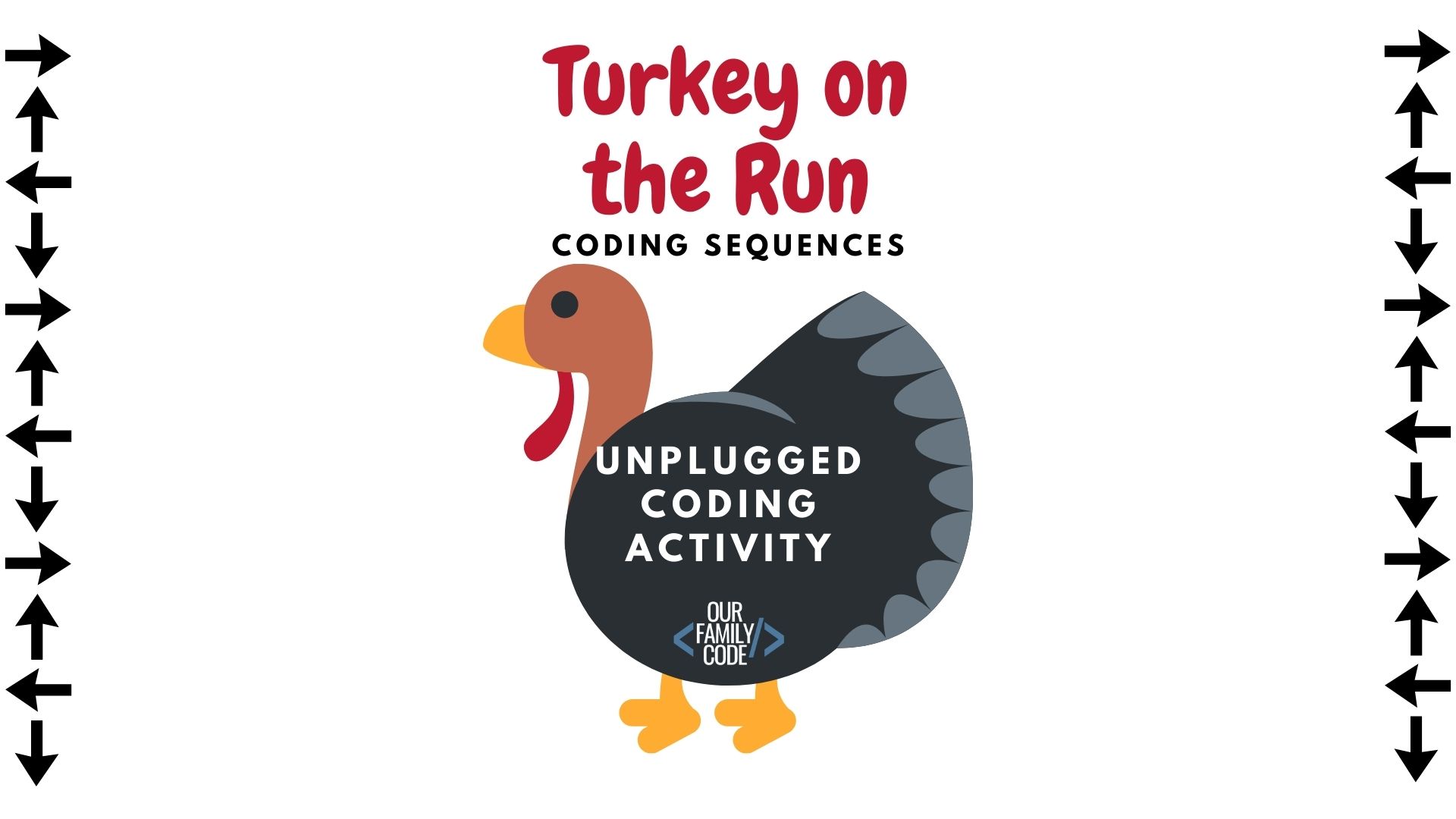 Find the correct sequence to help turkey escape before he becomes Thanksgiving dinner in this unplugged coding worksheet for kids! #teachkidstocode #freeworksheets #thanksgivingactivitiesforkids #STEM #STEAM #unpluggedcoding #hourofcode