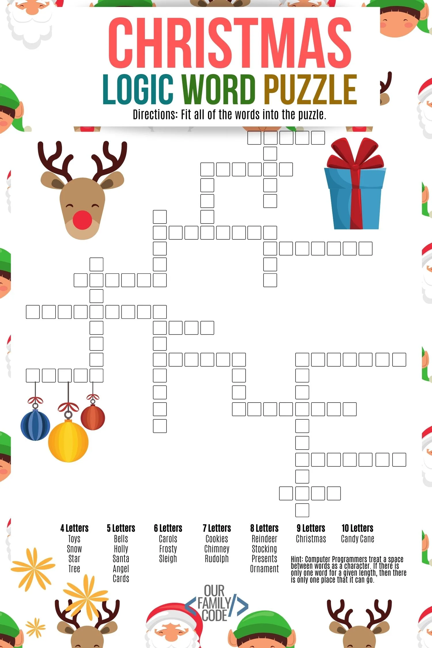 A picture of a Christmas logic word puzzle.