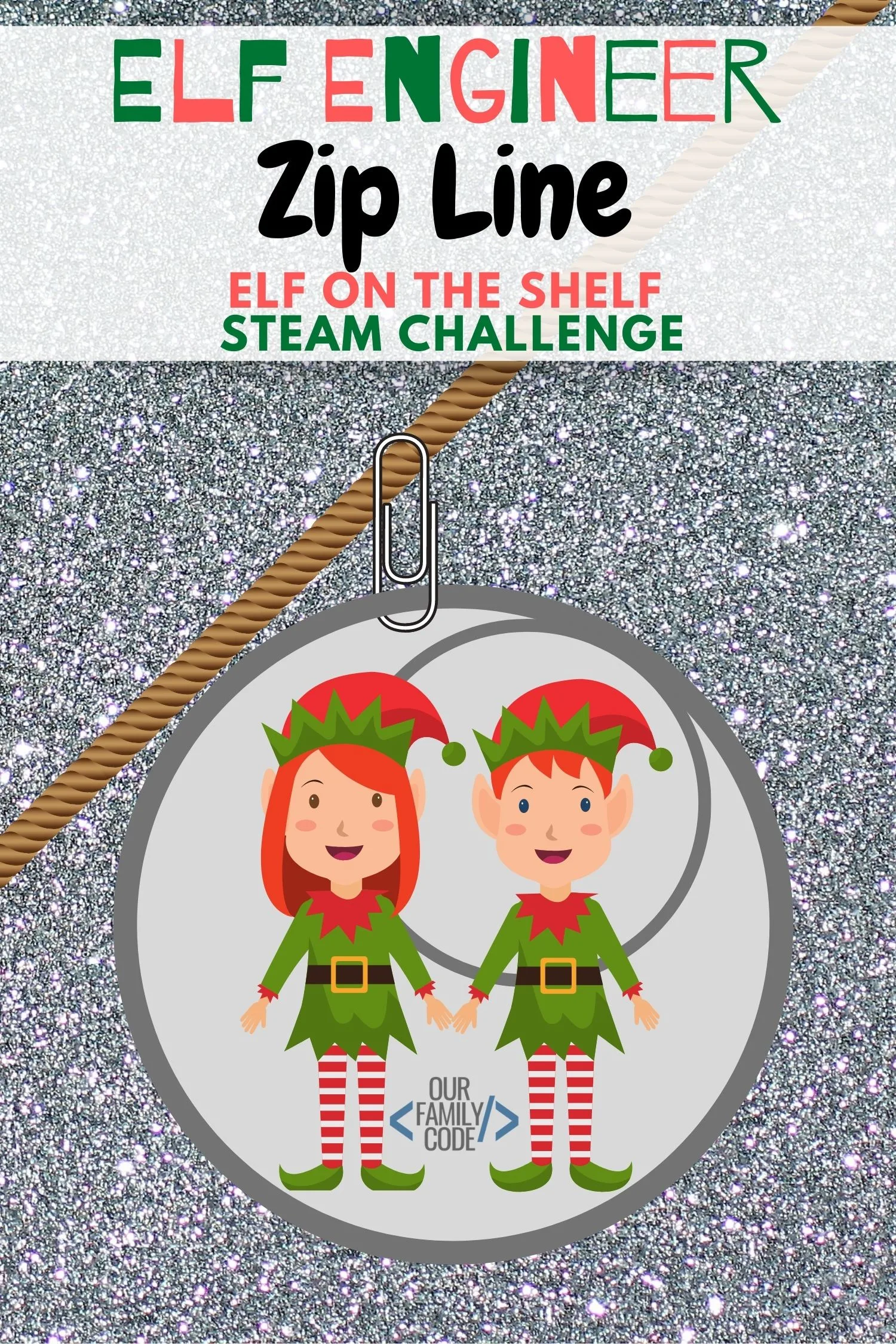 This Elf engineer zip line STEAM challenge for Elf on the Shelf is a fun way to add science to the season and learn about potential and kinetic energy! #elfontheshelf #STEAM #ChristmasSTEM #STEM
