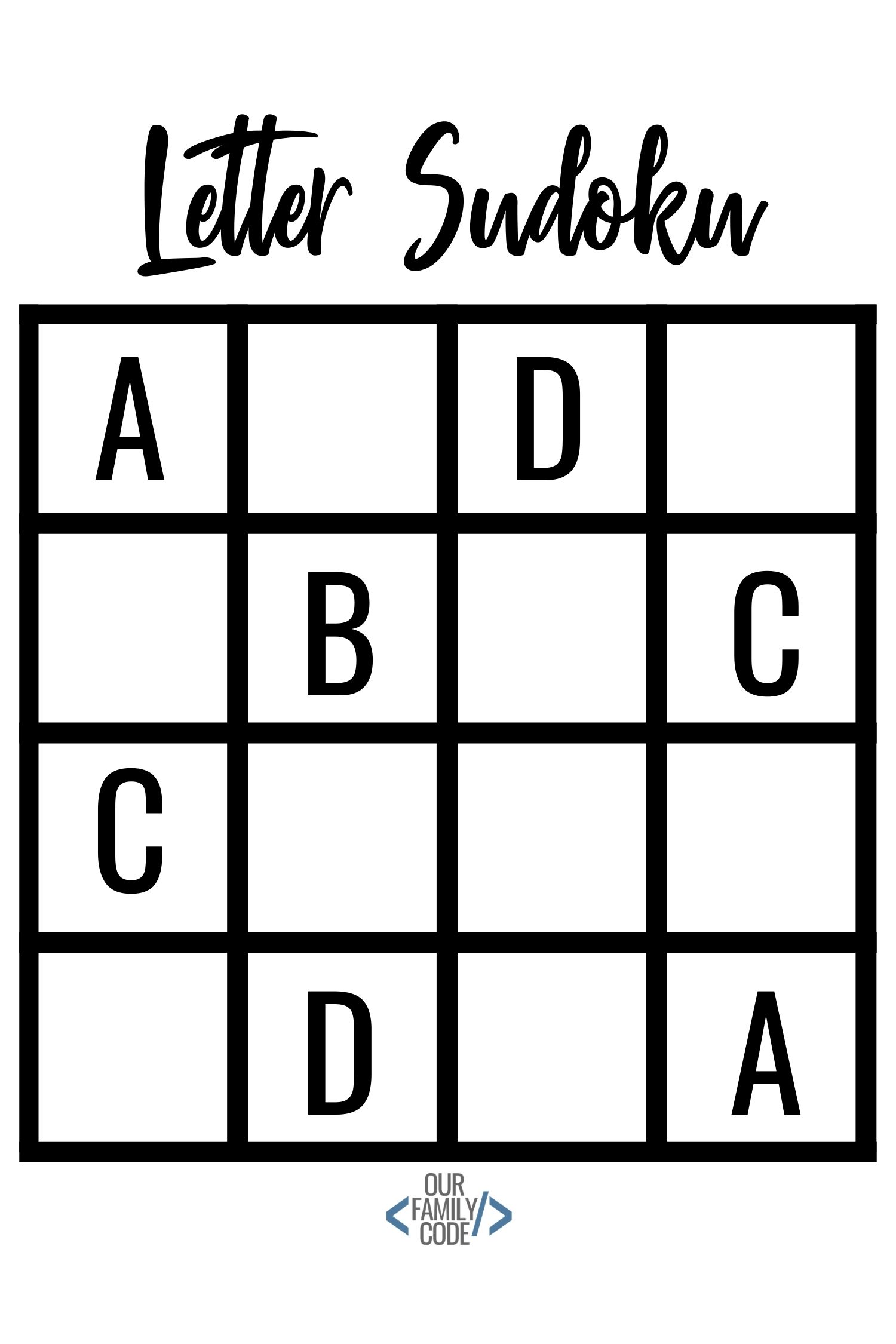 This Letter Sudoku activity is a way to introduce kids as young as preschool to the rules and the use of logical reasoning to solve a problem. #STEAM #STEM #teachkidstocode #computationalthinking #algorithms #logicalreasoning #homeschool #sudokuforkids