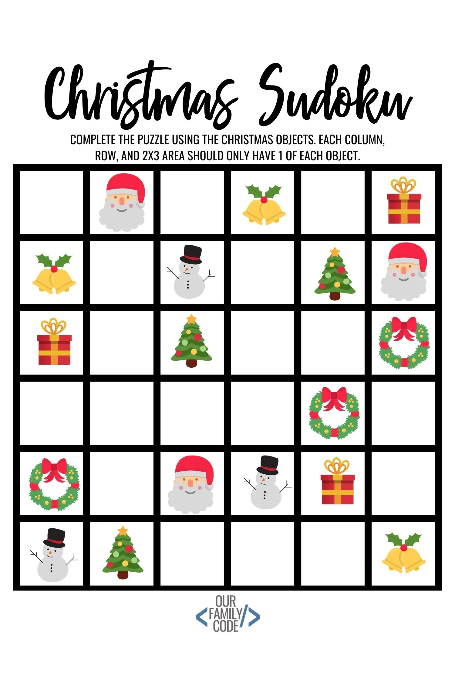 Work on logical reasoning and colors with this Christmas Sudoku unplugged coding activity for preschoolers to 5th graders! #STEAM #STEM #teachkidstocode #computationalthinking #algorithms #logicalreasoning #homeschool #sudokuforkids