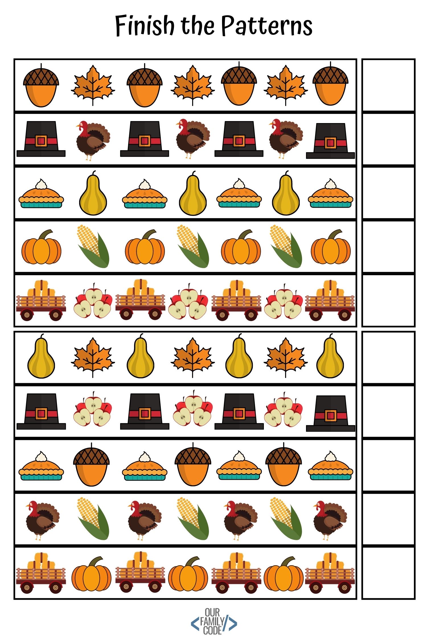 Preschool Fall Pattern Worksheets Unplugged Coding Activity | Our