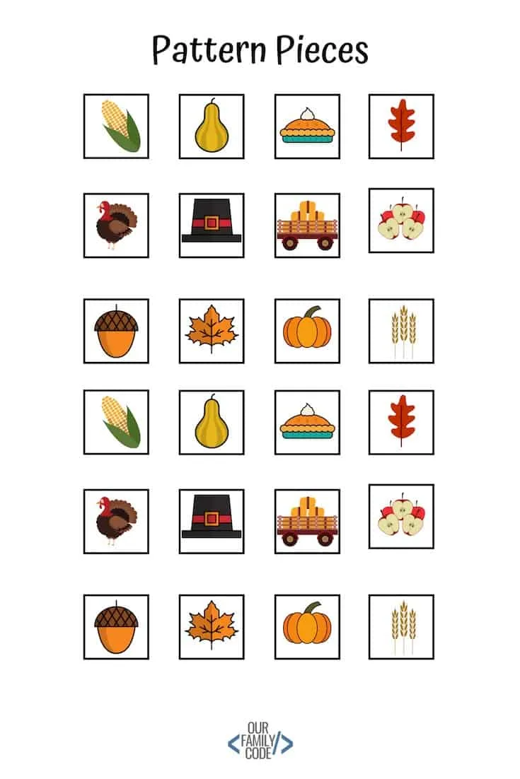 preschool pattern pieces for unplugged coding sequencing activity