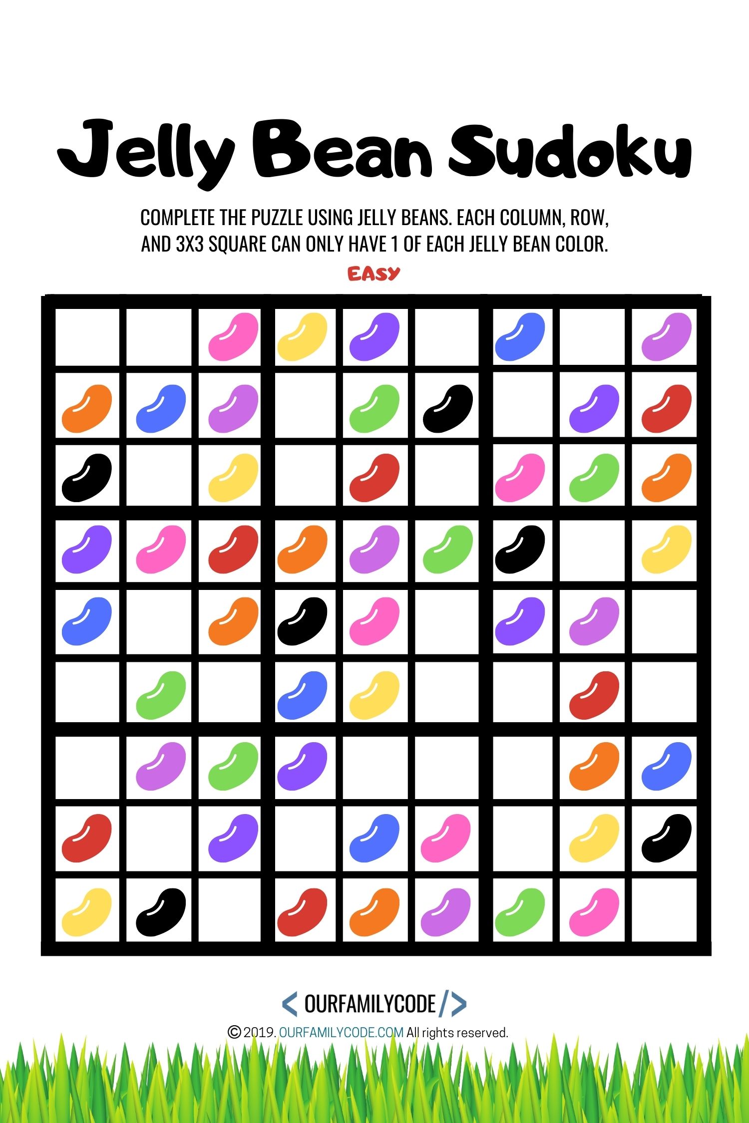 Work on logical reasoning and colors with this Easter Jelly Bean Sudoku unplugged coding activity for preschoolers to 5th graders! #STEAM #STEM #teachkidstocode #computationalthinking #algorithms #logicalreasoning #homeschool #sudokuforkids