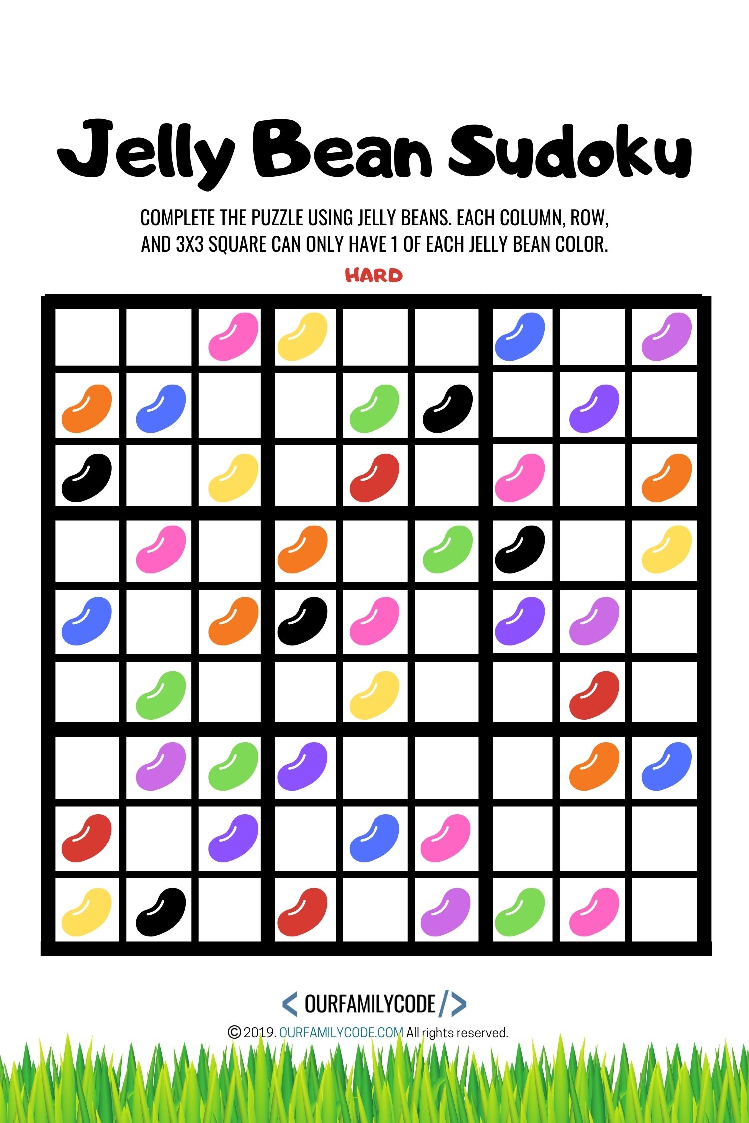 Work on logical reasoning and colors with this Easter Jelly Bean Sudoku unplugged coding activity for preschoolers to 5th graders! #STEAM #STEM #teachkidstocode #computationalthinking #algorithms #logicalreasoning #homeschool #sudokuforkids