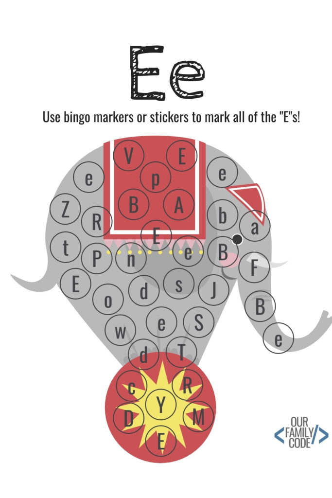 Bingo Markers Free Workbook Letter E