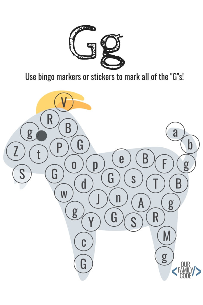 Bingo Markers Free Workbook Letter G