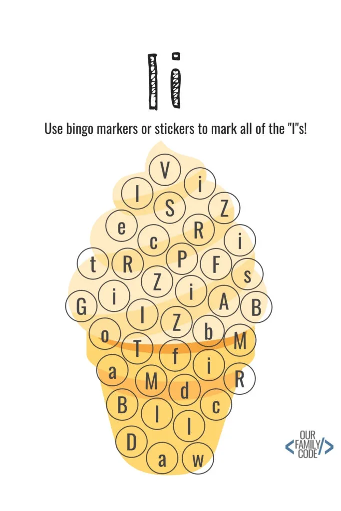 Bingo Markers Free Workbook Letter I