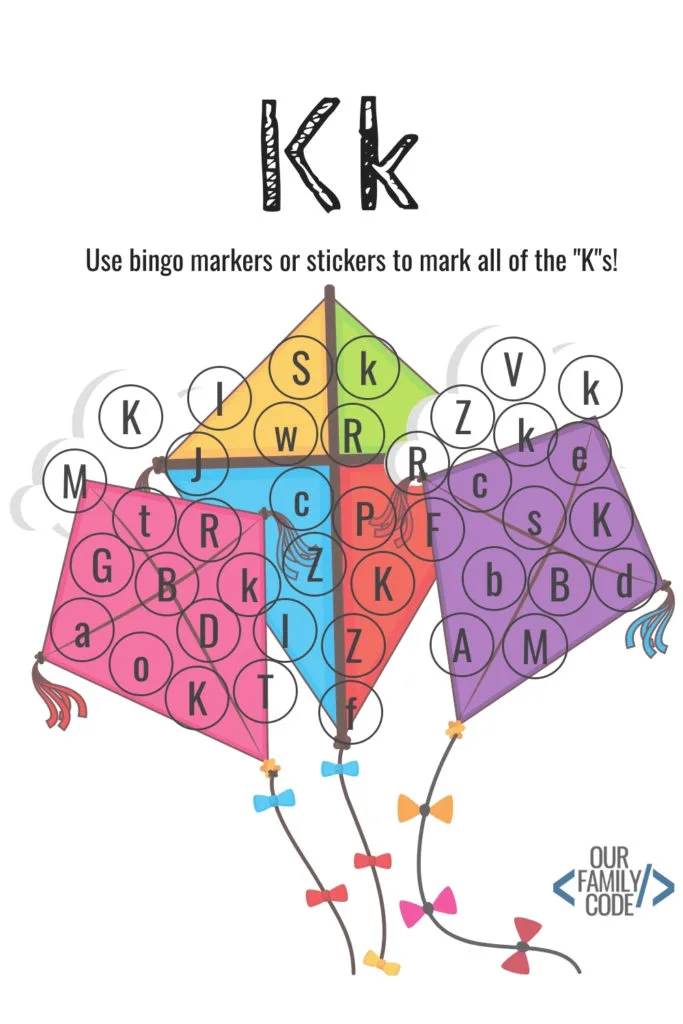 Bingo Markers Free Workbook Letter K
