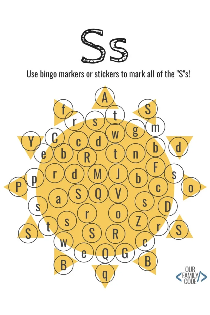 Bingo Markers Free Workbook Letter S