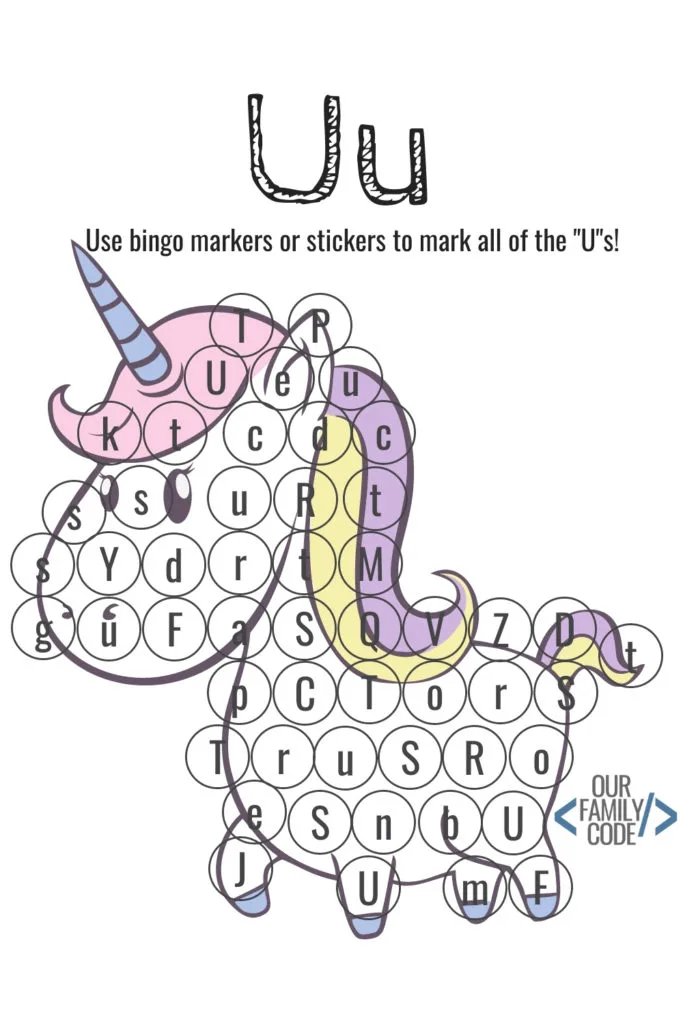 Bingo Markers Free Workbook Letter U