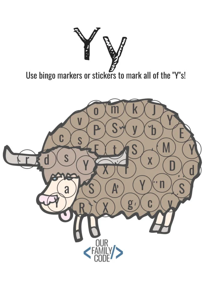 Bingo Markers Free Workbook Letter Y