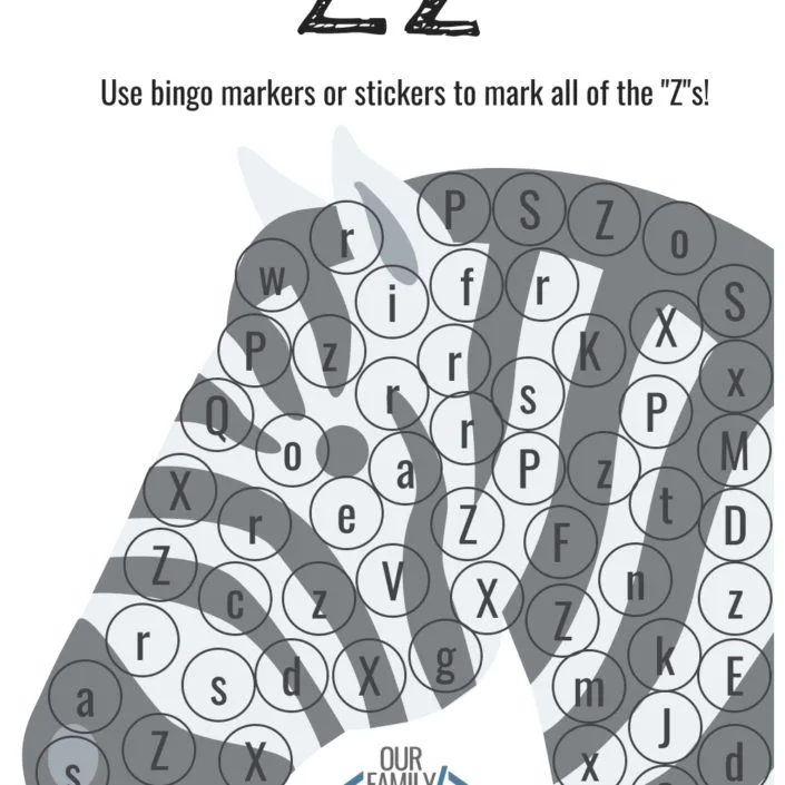 Bingo Markers Free Workbook Letter Z
