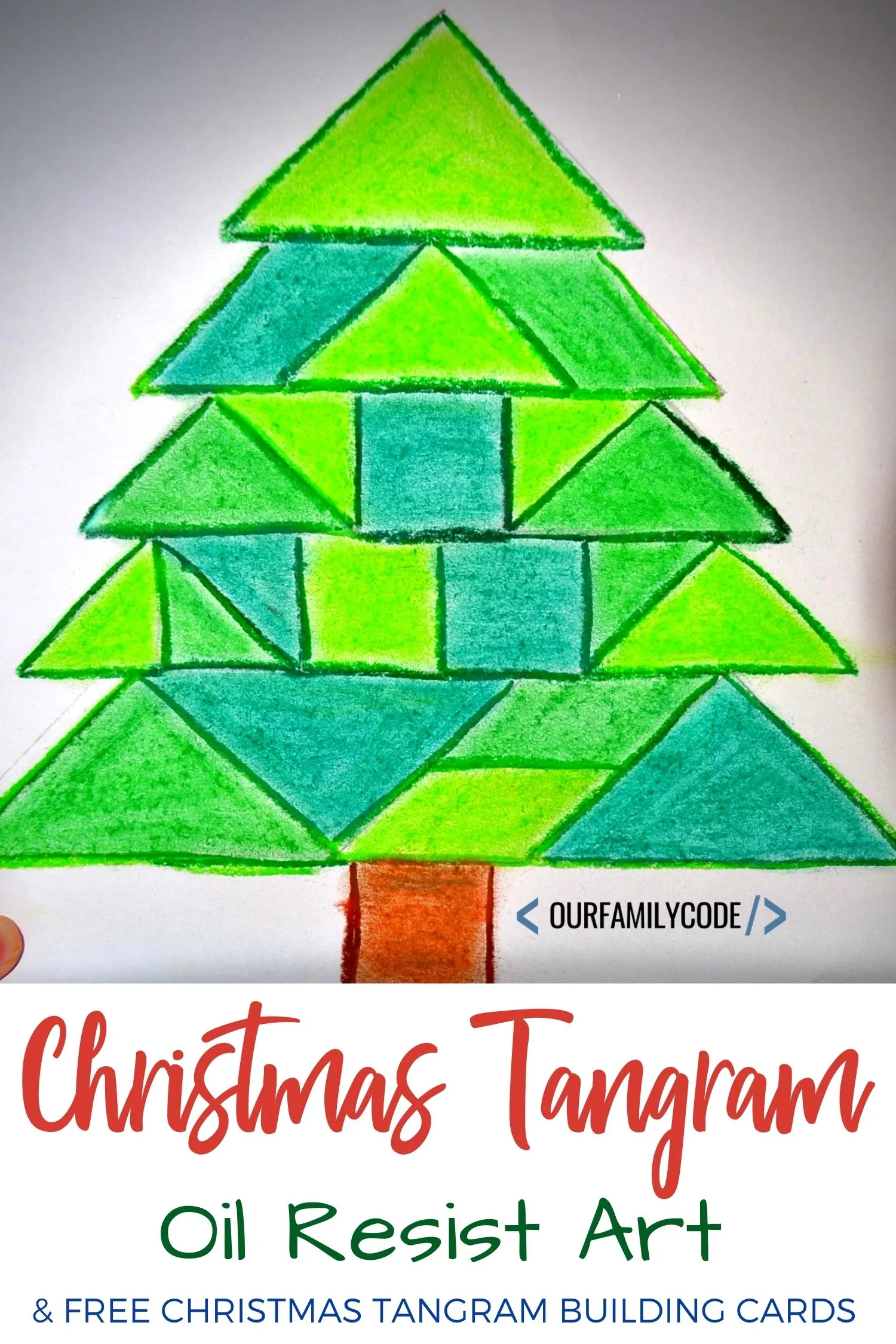 A picture of Christmas tangram oil resist art.