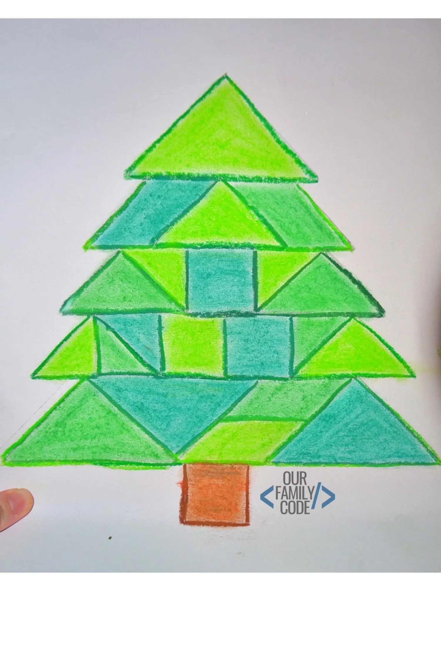 A picture of Christmas Tangram Oil Resist Art.