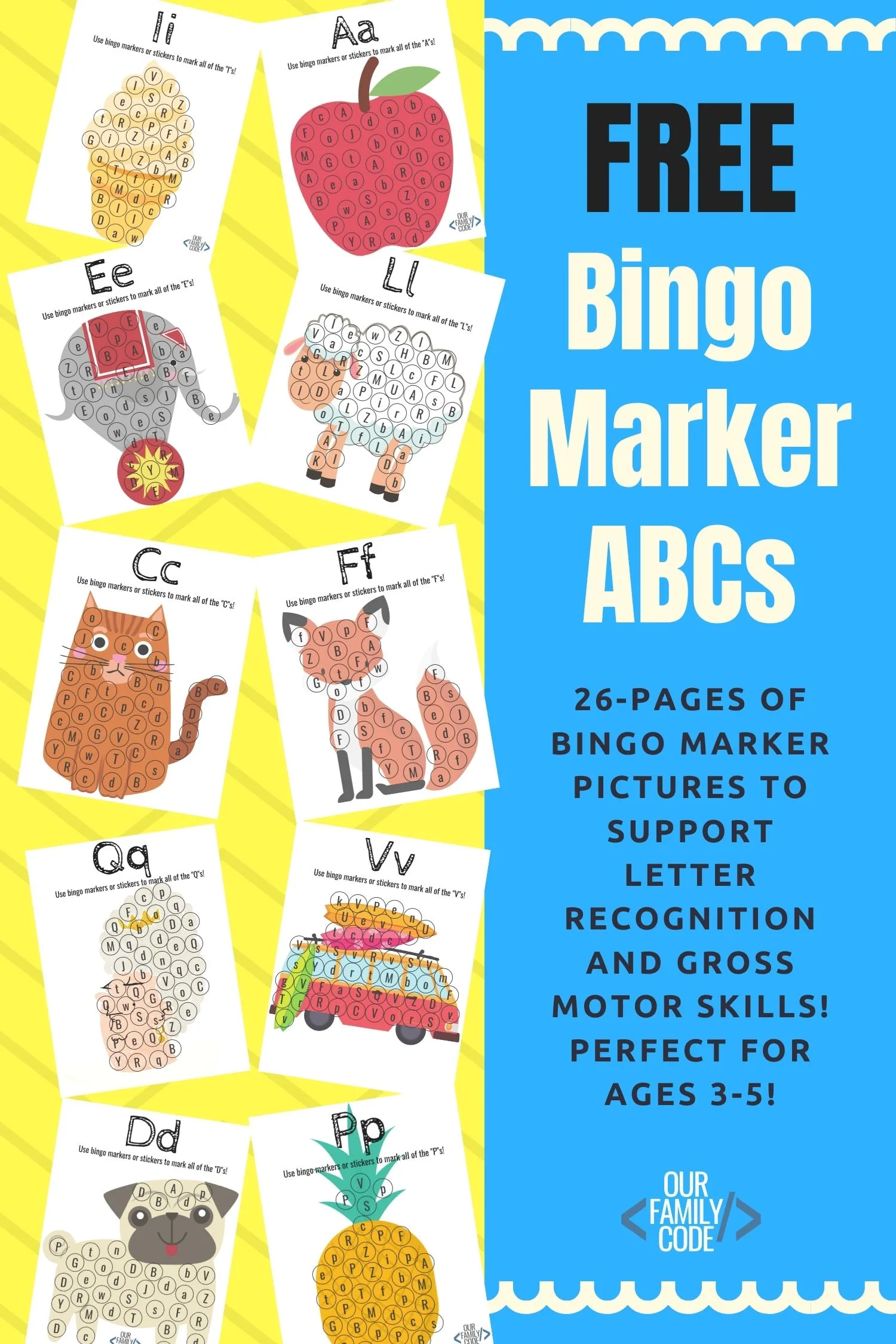 Free 26 page BINGO marker workbook for preschool letter recognition and fine motor skills! #preschool #preschoolworkbook #letterrecognition #freeprintables #homeschool