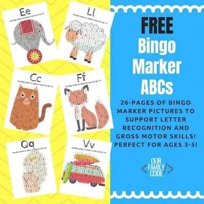 Free 26 page BINGO marker workbook for preschool letter recognition and fine motor skills! #preschool #preschoolworkbook #letterrecognition #freeprintables #homeschool