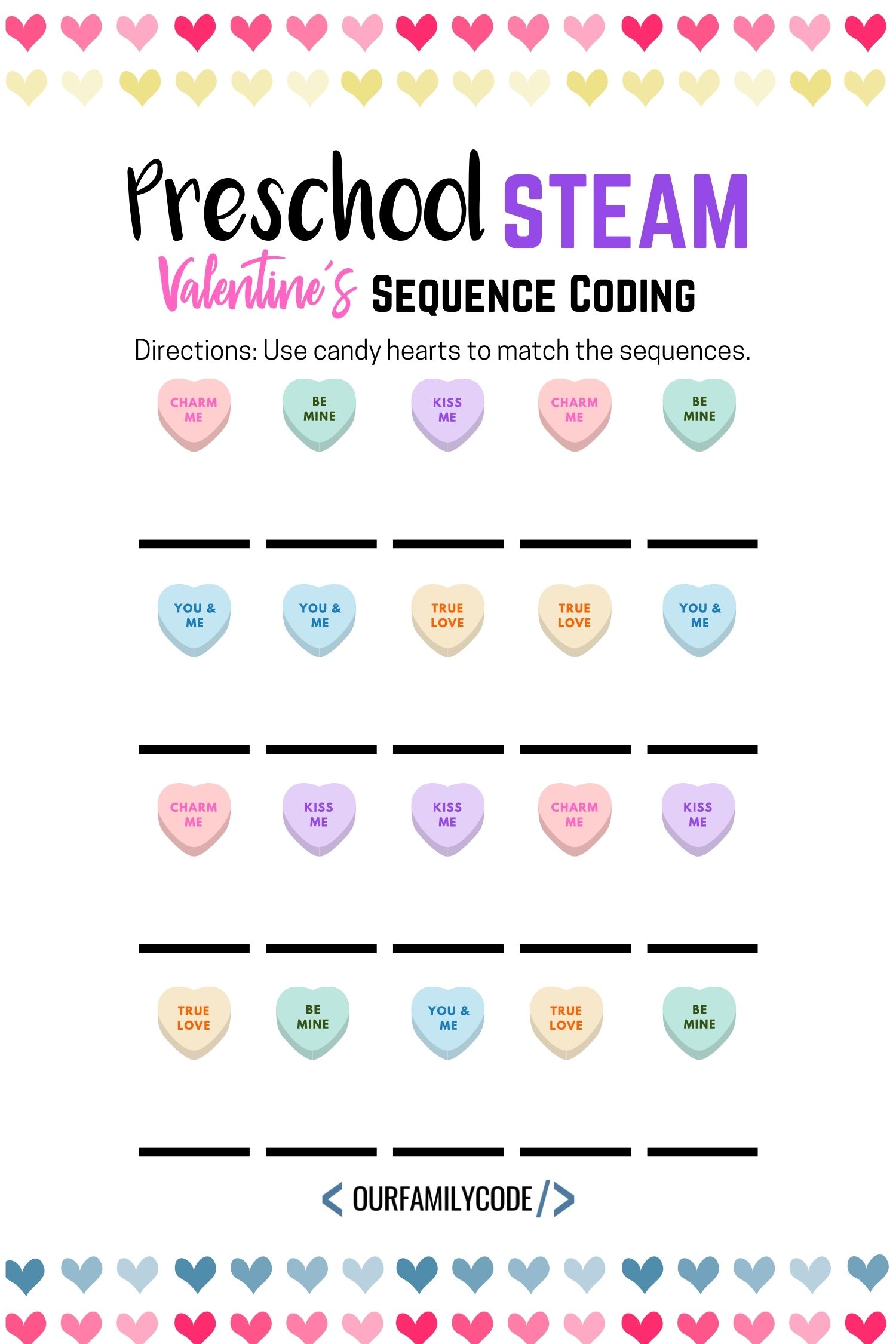 preschool steam Valentine's Day sequence coding
