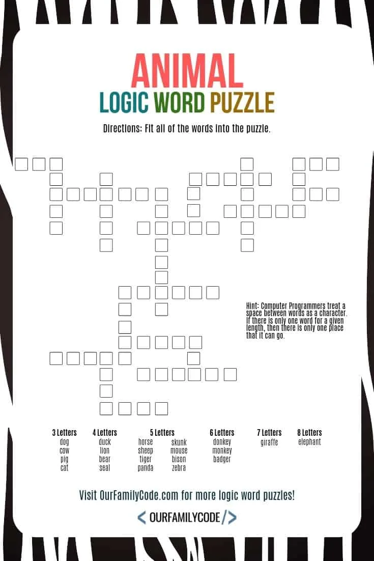 Can You Solve our Animals Logic Word Puzzle? - Our Family Code