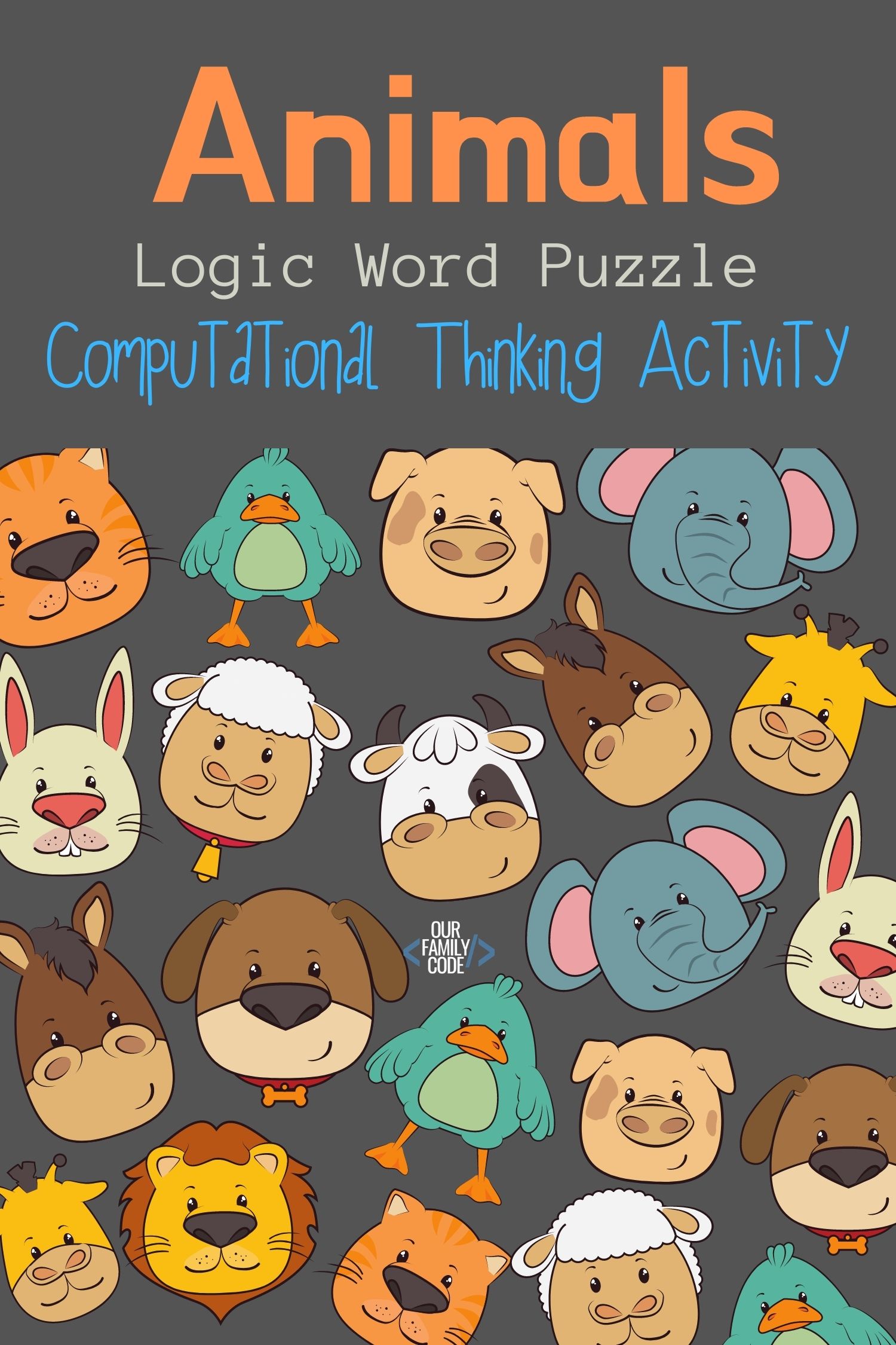 This animals logic word puzzle activity is a way for kids to use logical thinking and pattern matching paired with spatial recognition and spelling. #teachkidstocode #logicpuzzles