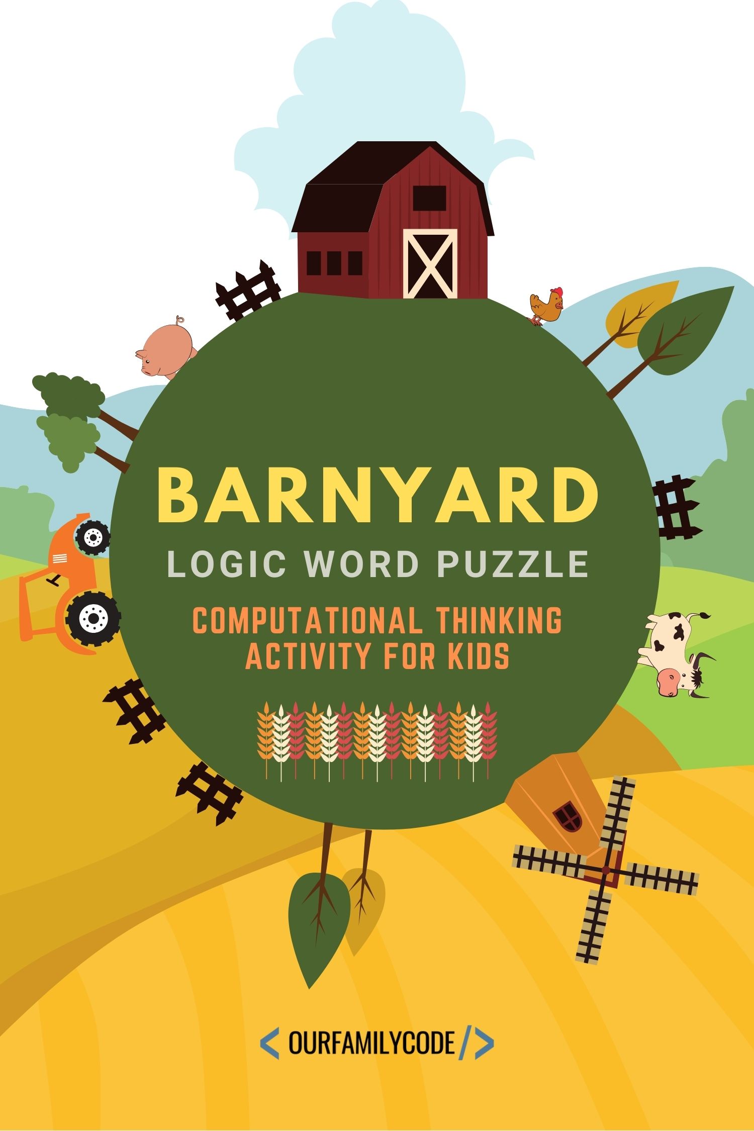 This barnyard logic word puzzle activity is a way for kids to use logical thinking and pattern matching paired with spatial recognition and spelling. #teachkidstocode #logicpuzzles