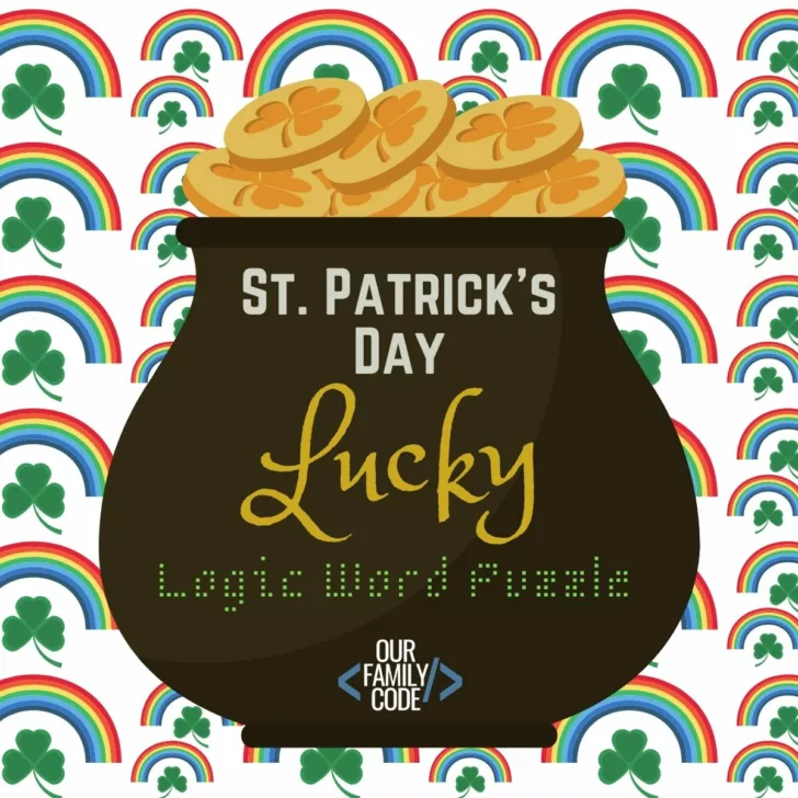 This St. Patrick's Day logic word puzzle activity is a way for kids to use logical thinking and pattern matching paired with spatial recognition and spelling. #teachkidstocode #logicpuzzles